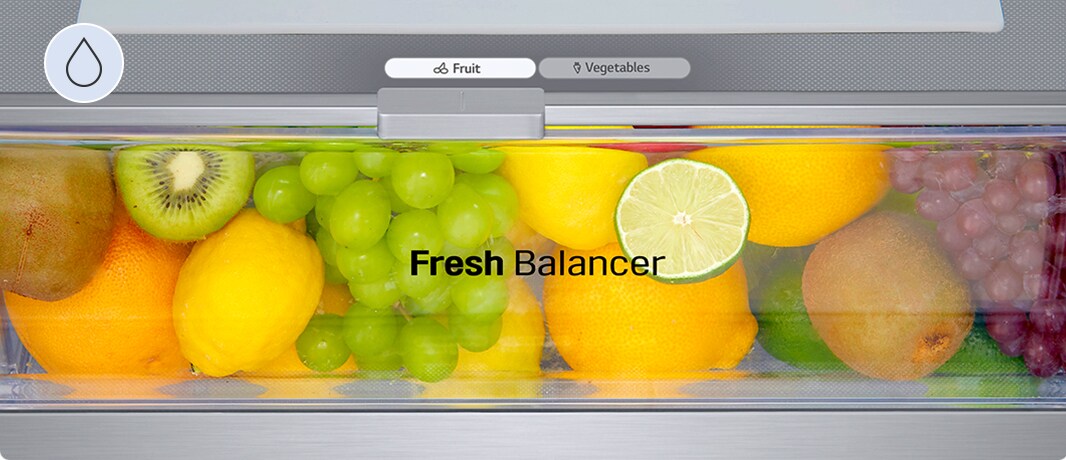 Cajón con selector de humedad que optimiza el ambiente para frutas o verduras conservandolas intactas por más tiempo 