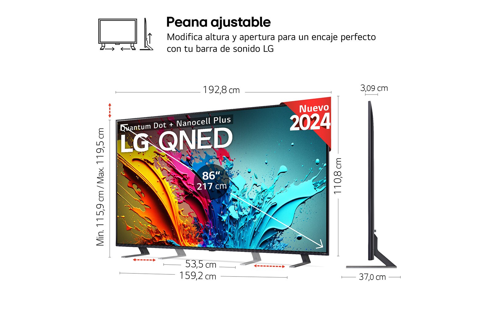 LG 86 pulgadas TV LG QNED 4K serie AI QNED86  con Smart TV WebOS24, 86QNED86T6A