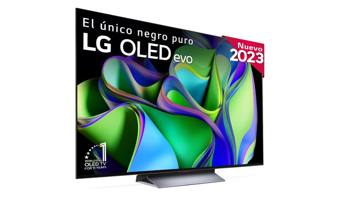 LG TV LG OLED evo 4K de 55'' C3, Procesador Máxima Potencia, Dolby Vision / Dolby ATMOS, Smart TV webOS23, el mejor TV para Gaming., Slightly-angled left-facing side view., OLED55C34LA