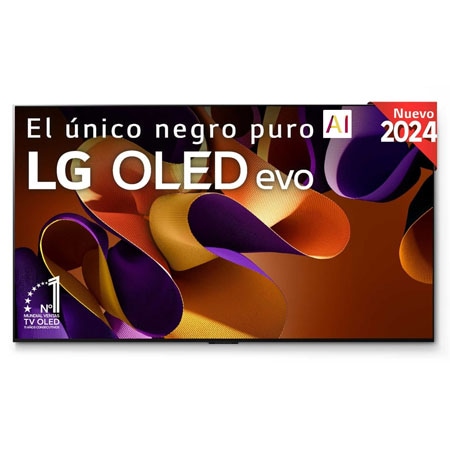 Vista frontal del televisor LG OLED evo G4 OLED97G45LW, con el emblema de 11 años como el número 1 mundial en OLED.