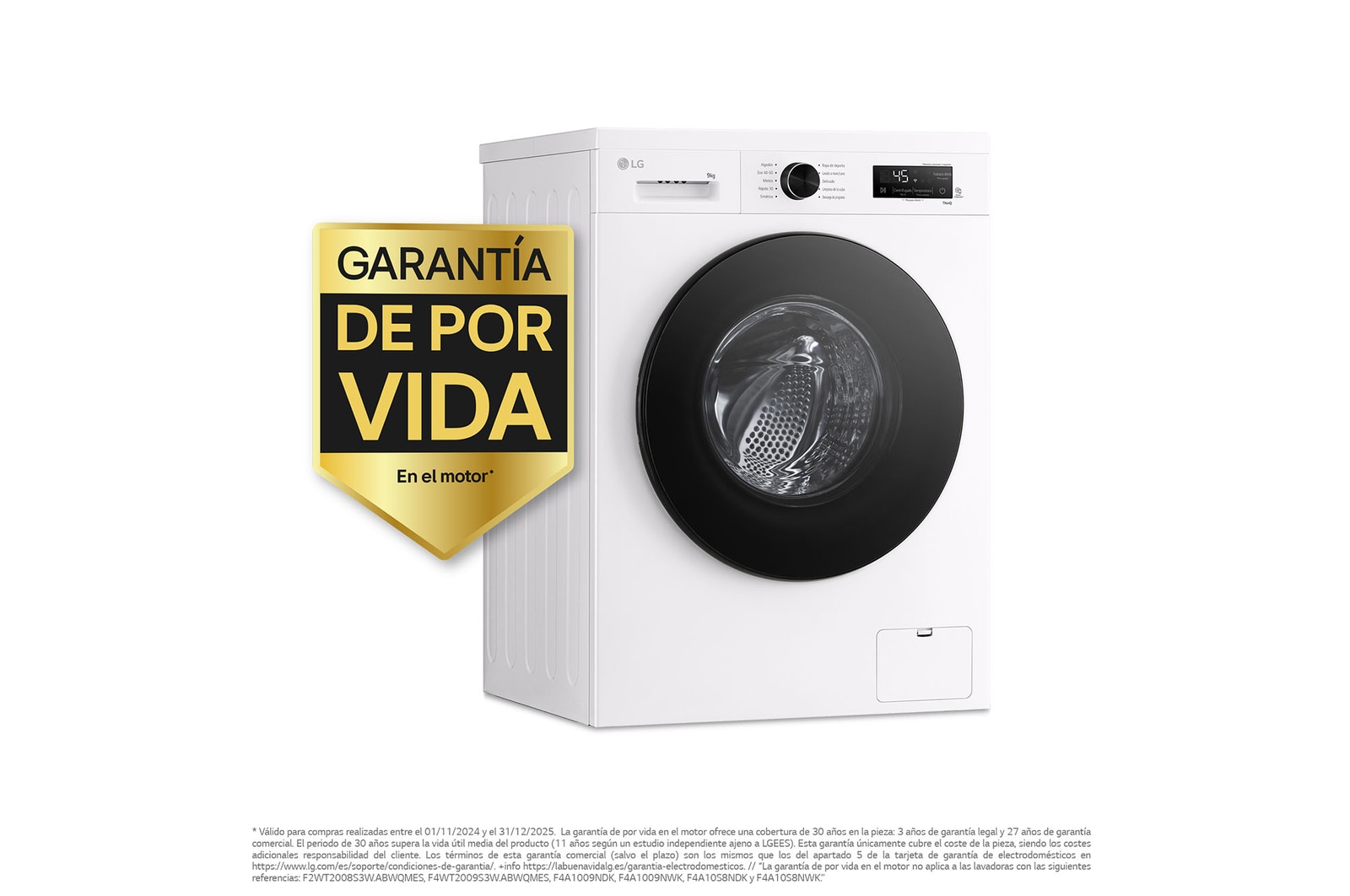 LG Lavadora eficiente 9kg, 1400rpm, A, con vapor, Serie 100, F4X1009NWB