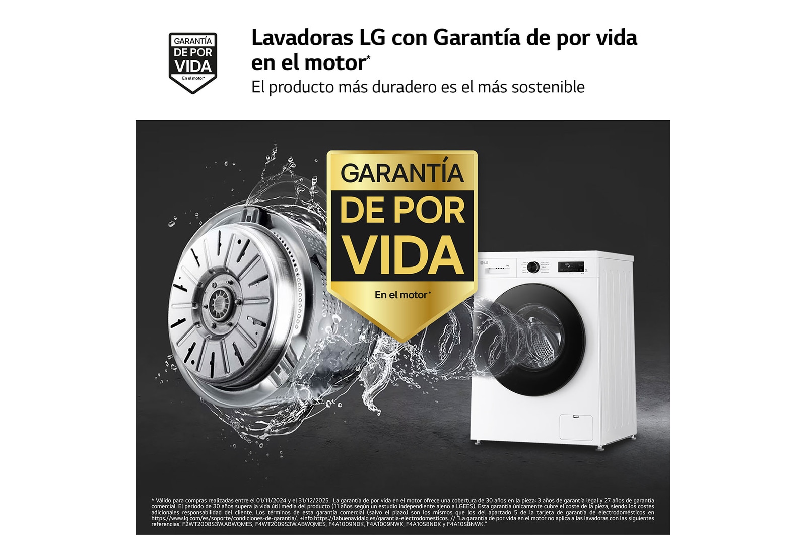 LG Lavadora eficiente 9kg, 1400rpm, A, con vapor, Serie 100, F4X1009NWB
