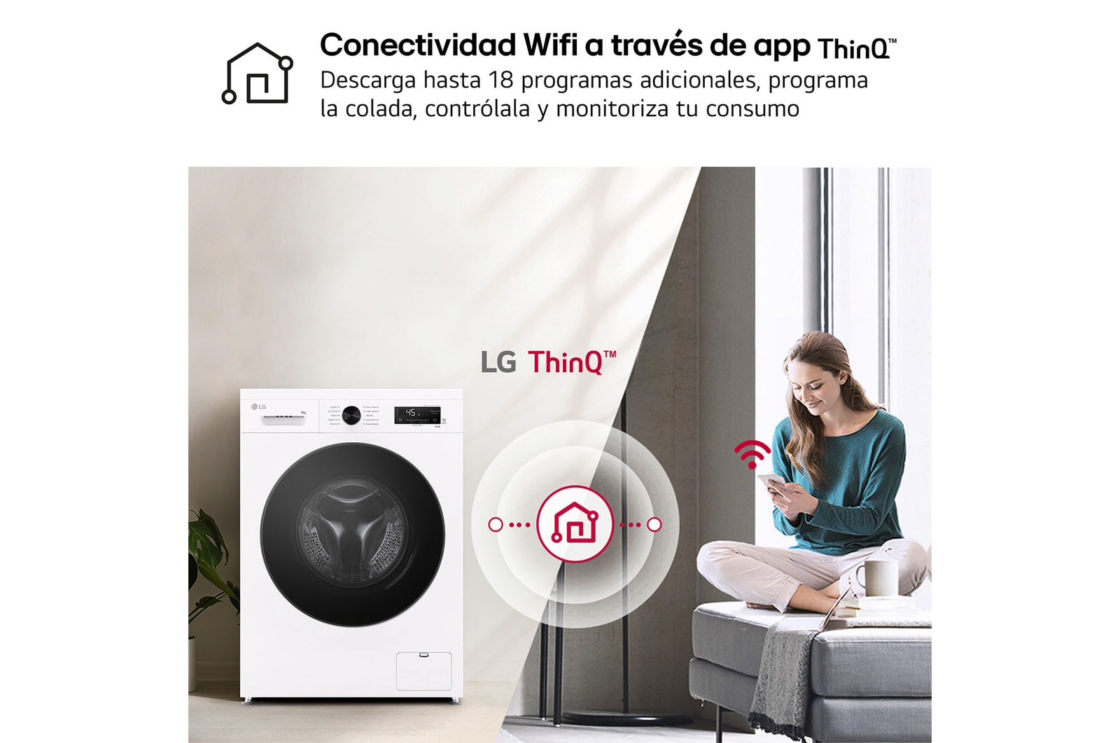 LG Lavadora eficiente 9kg, 1400rpm, A, con vapor, Serie 100, F4X1009NWB