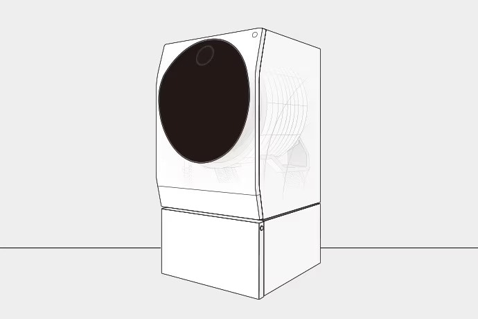 Una imagen infográfica de LG SIGNATURE Washing Machine que muestra su dimensión de la puerta negra.