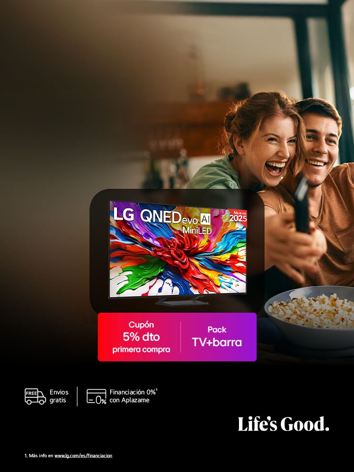 En la pantalla de un televisor  AI hay una imagen abstracta llena de detalles, colores y con un contraste impresionante. Detrás del televisor se puede ver una versión ampliada del procesador alpha 11 AI Gen2 Processor. Brilla una luz que ilumina los circuitos del microchip que lo rodea. El título dice: “LG OLED evo AI”. También se puede ver el texto “impulsado por el procesador LG alpha 11 AI processor Gen2”. En la esquina hay un logo dorado con estrellas que dice: "world's number one OLED TV for 12 years".