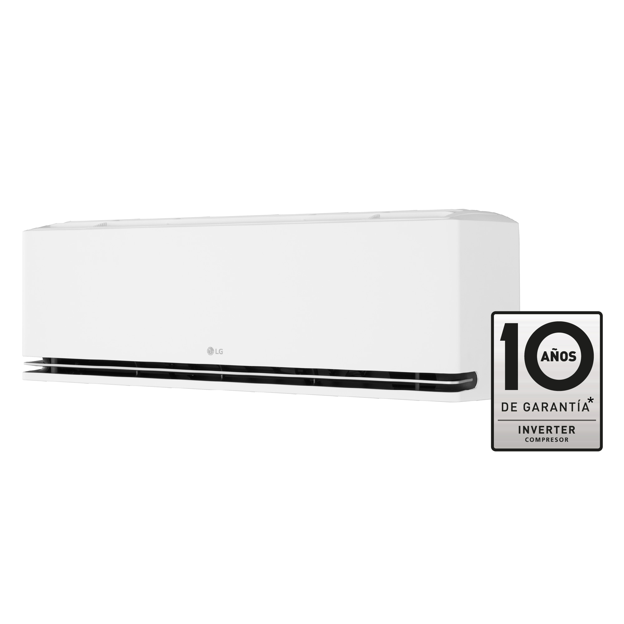 Front view of an LG air conditioner with the lower vane open