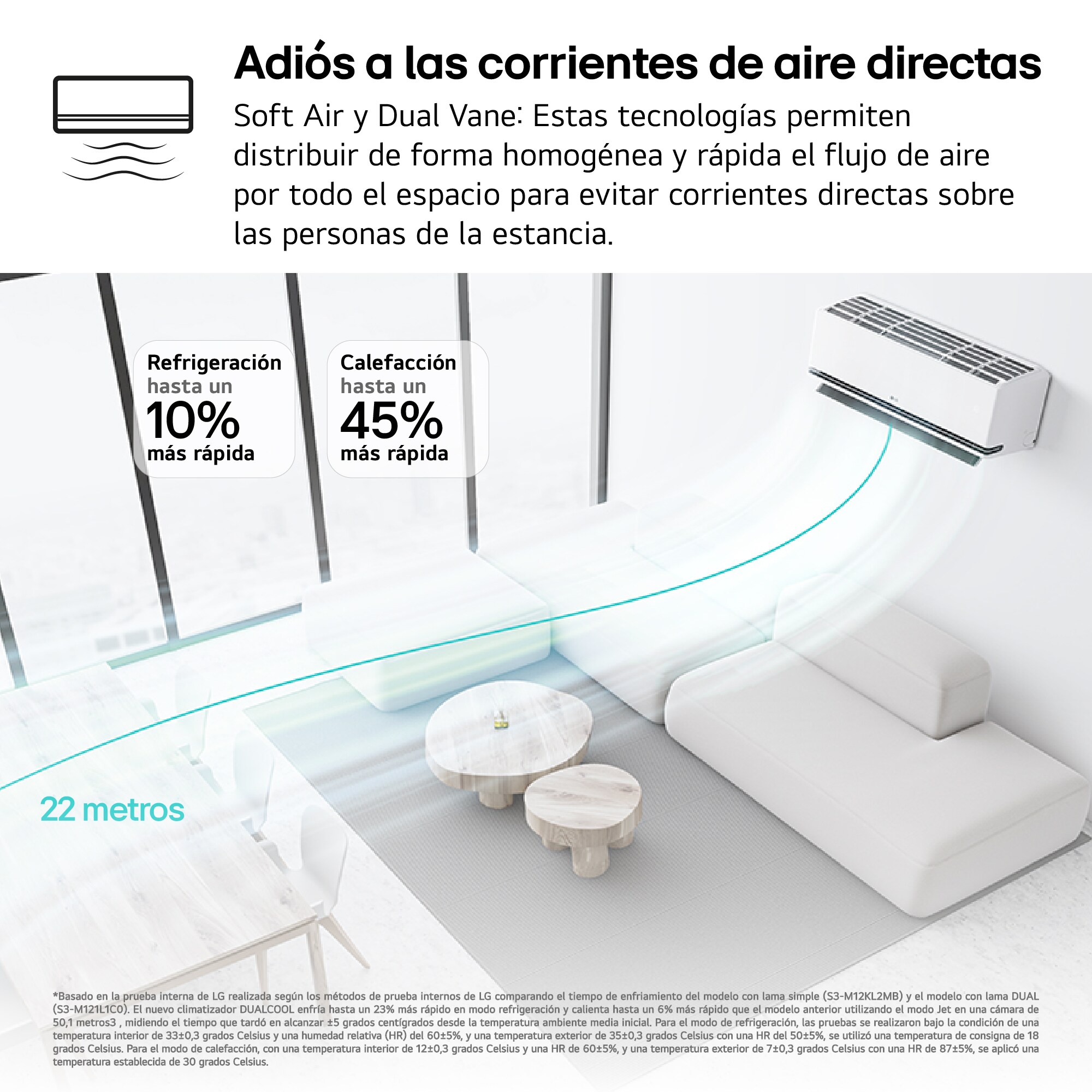 LG ai air conditioner with open vane displaying 18°C