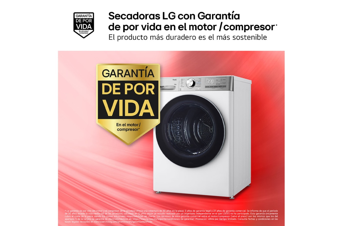 LG Secadora 10kg, C, con Bomba de calor Dual Inverter, Blanca , Serie 900, RH10V9AV2WR