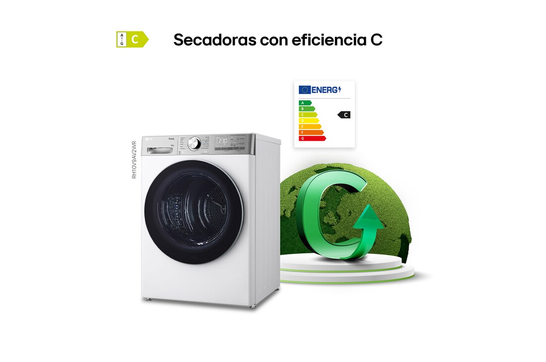 LG Secadora 10kg, C, con Bomba de calor Dual Inverter, Blanca , Serie 900, RH10V9AV2WR