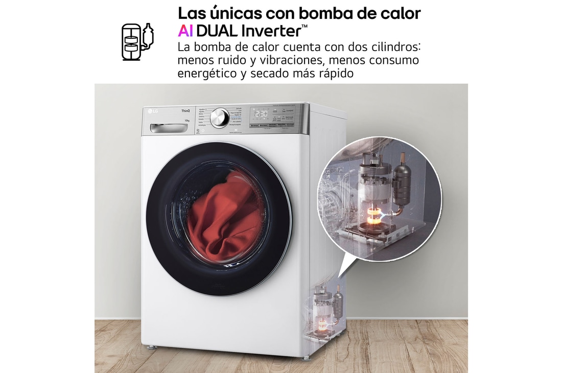 LG Secadora 10kg, C, con Bomba de calor Dual Inverter, Blanca , Serie 900, RH10V9AV2WR