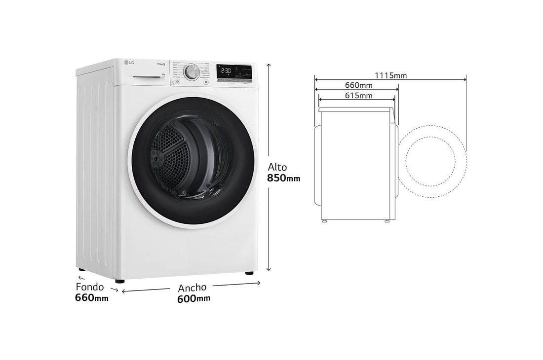 LG Secadora 9kg, C, con Bomba de calor Dual Inverter,  Blanca, Serie 500, RH90V5AV6N