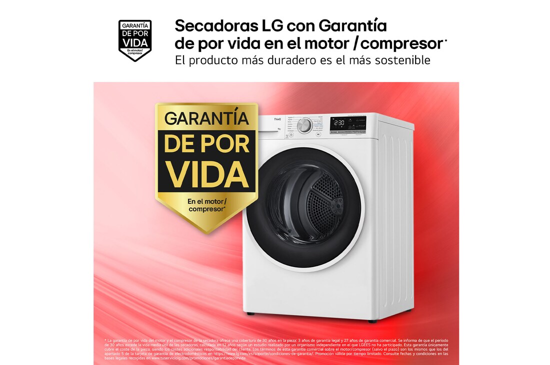 LG Secadora 9kg, C, con Bomba de calor Dual Inverter,  Blanca, Serie 500, RH90V5AV6N