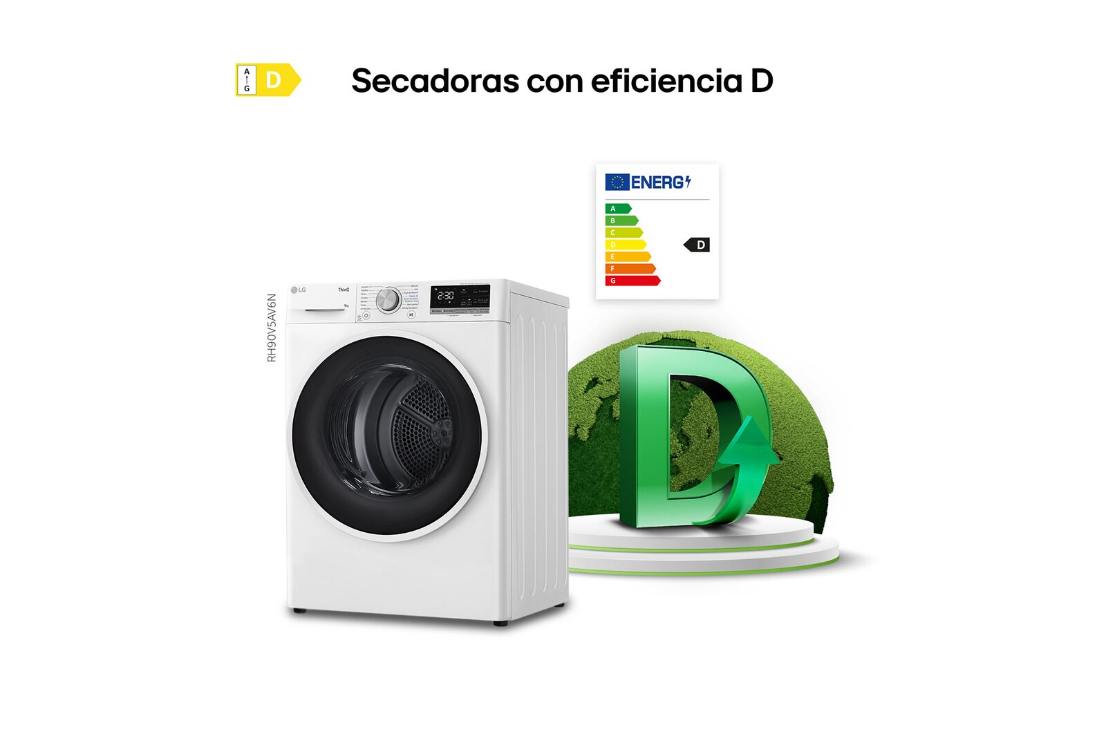 LG Secadora 9kg, C, con Bomba de calor Dual Inverter,  Blanca, Serie 500, RH90V5AV6N