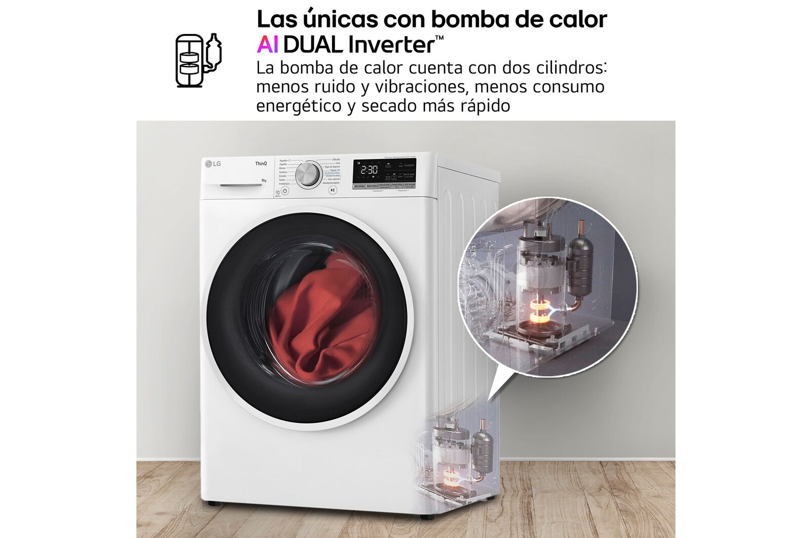 LG Secadora 9kg, C, con Bomba de calor Dual Inverter,  Blanca, Serie 500, RH90V5AV6N