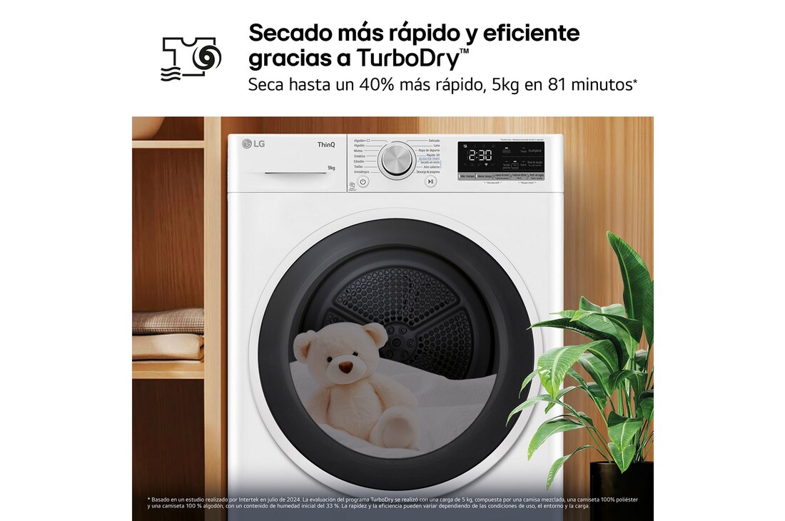 LG Secadora 9kg, C, con Bomba de calor Dual Inverter,  Blanca, Serie 500, RH90V5AV6N