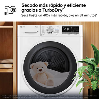 LG Secadora 9kg, C, con Bomba de calor Dual Inverter,  Blanca, Serie 500, RH90V5AV6N