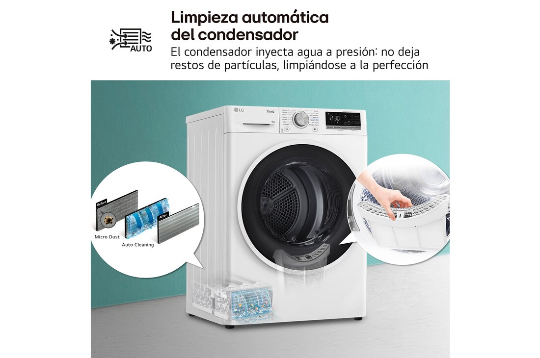 LG Secadora 9kg, C, con Bomba de calor Dual Inverter,  Blanca, Serie 500, RH90V5AV6N