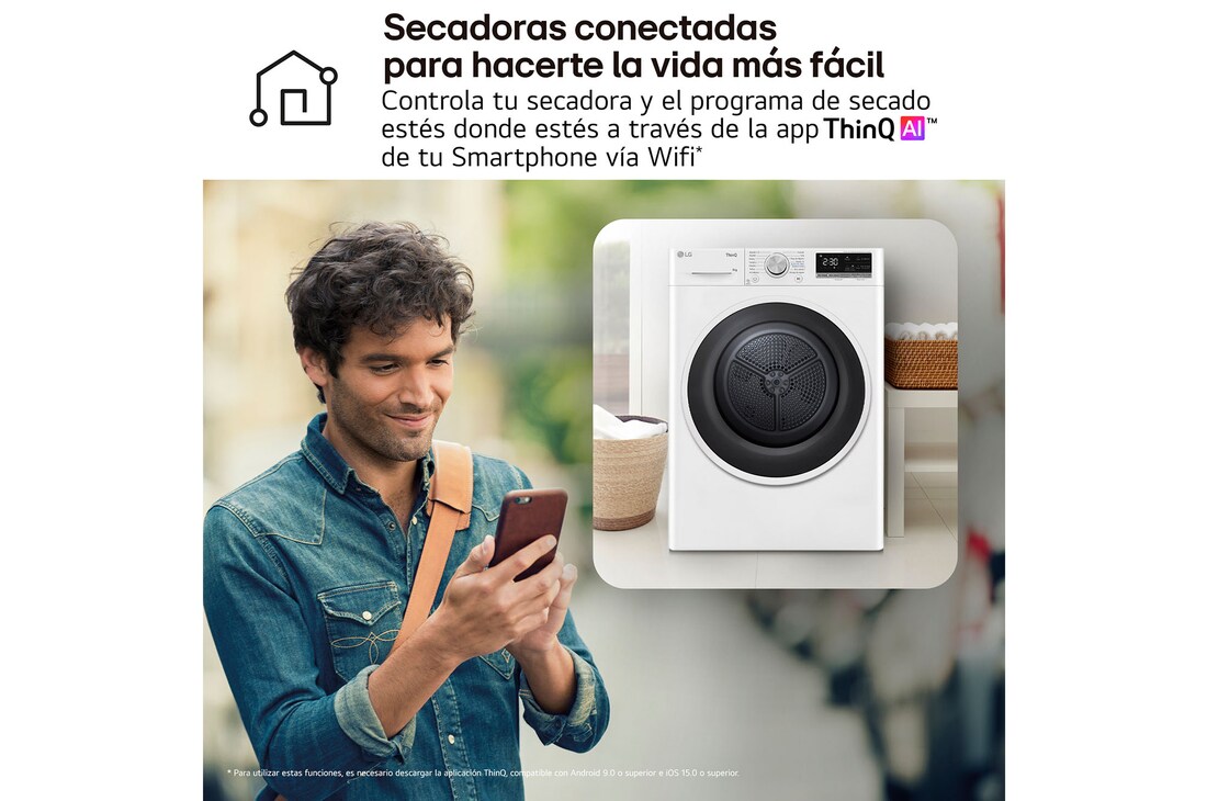 LG Secadora 9kg, C, con Bomba de calor Dual Inverter,  Blanca, Serie 500, RH90V5AV6N