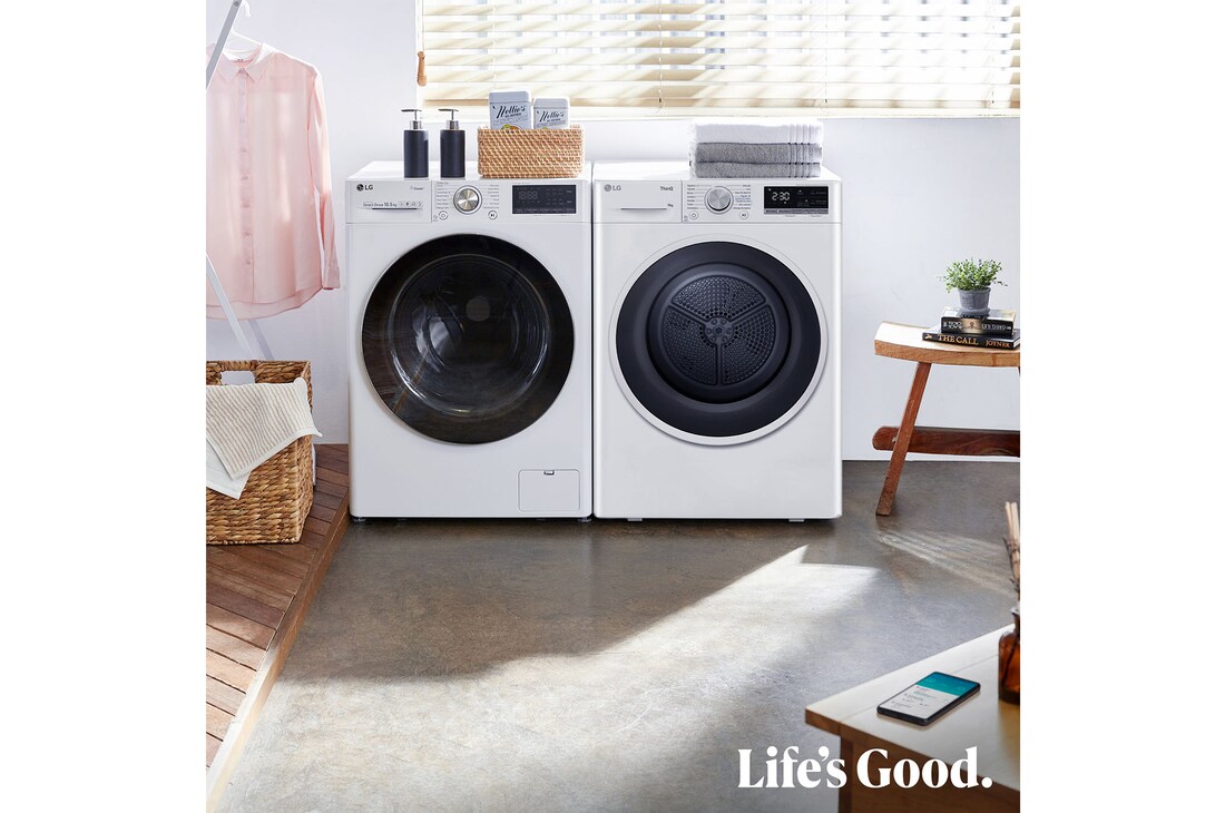 LG Secadora 9kg, C, con Bomba de calor Dual Inverter,  Blanca, Serie 500, RH90V5AV6N