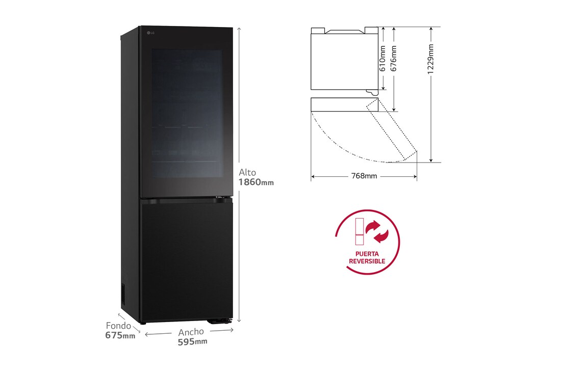LG Frigorífico Combi Instaview  Door Cooling+, 1,86 m, Clasificación C, capacidad de 352 l,  Acero negro grafito, GBG5160CEV