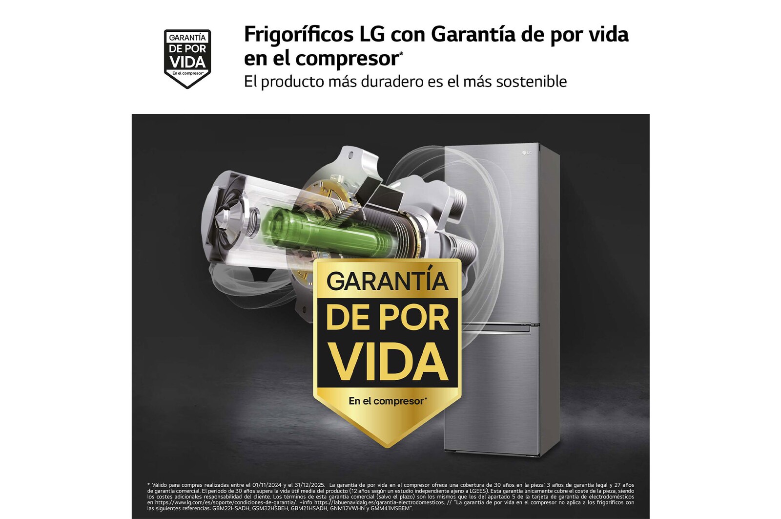 LG Frigorífico Combi 2.03m, Clasificación C, capacidad de 419l, Inox antihuellas, serie P-600, GBP62PZNCN1