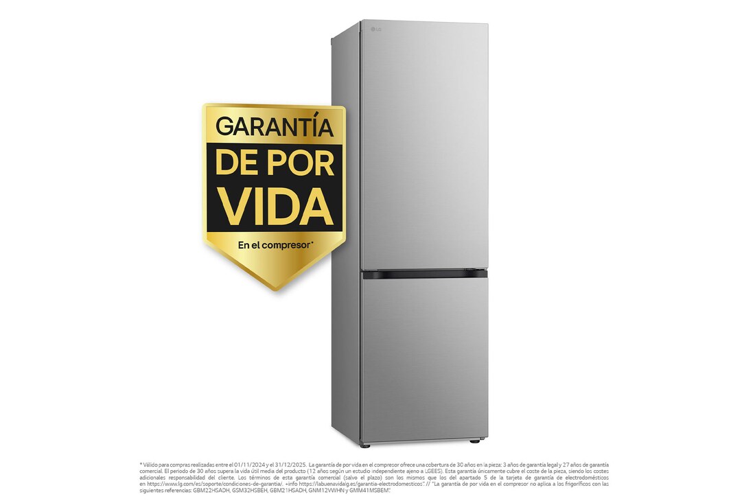 LG Frigorífico Combi Door Cooling+, 1,86m, Clasificación D, capacidad de 374l, inox antihuellas. Serie 700, GBV7180DPY