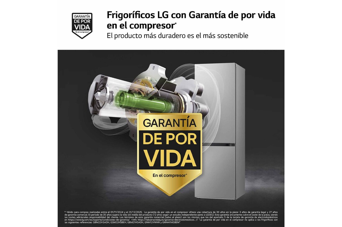 LG Frigorífico Combi Door Cooling+, 1,86m, Clasificación D, capacidad de 374l, inox antihuellas. Serie 700, GBV7180DPY