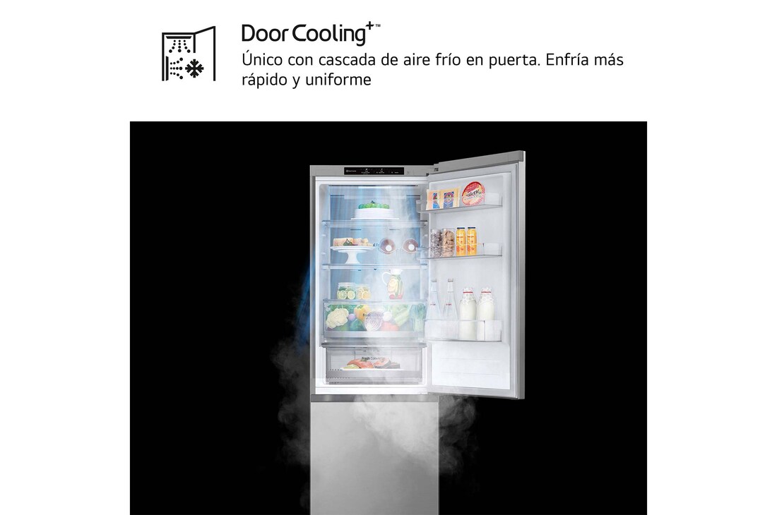 LG Frigorífico Combi Door Cooling+, 1,86m, Clasificación D, capacidad de 374l, inox antihuellas. Serie 700, GBV7180DPY
