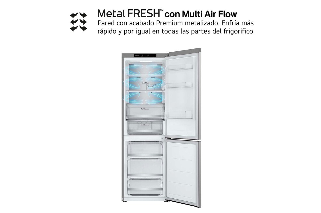 LG Frigorífico Combi Door Cooling+, 1,86m, Clasificación D, capacidad de 374l, inox antihuellas. Serie 700, GBV7180DPY