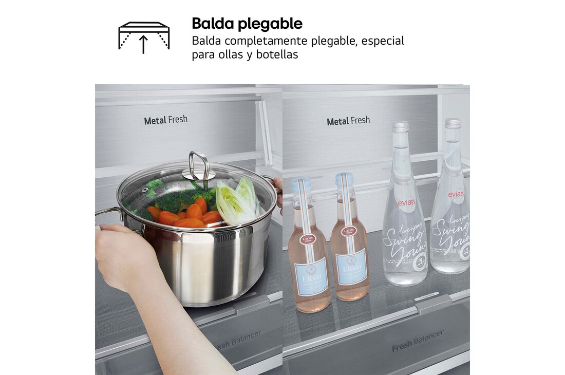 LG Frigorífico Combi Door Cooling+, 1,86m, Clasificación D, capacidad de 374l, inox antihuellas. Serie 700, GBV7180DPY