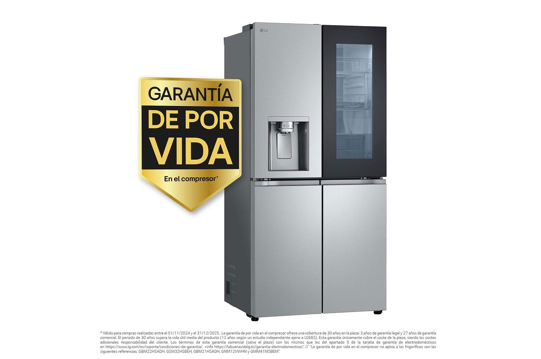 LG Frigorífico American Combi, 508L, Clasificación E, InstaView™ - Acero, GMG861MBAE