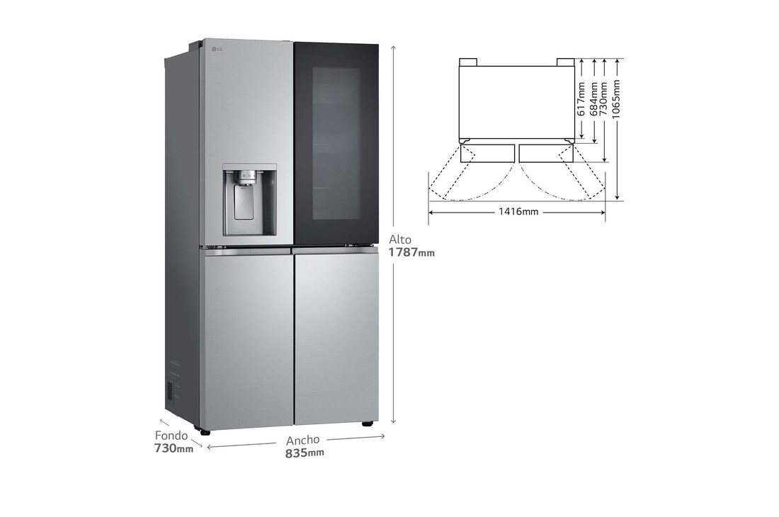 LG Frigorífico American Combi, 508L, Clasificación E, InstaView™ - Acero, GMG861MBAE