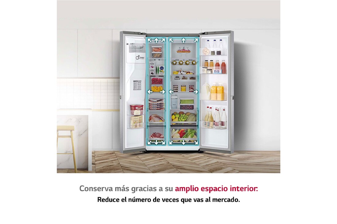 LG Frigorífico Americano Side By side, Clasificación D, 635 L, sin toma de agua, GSLV91MBAD