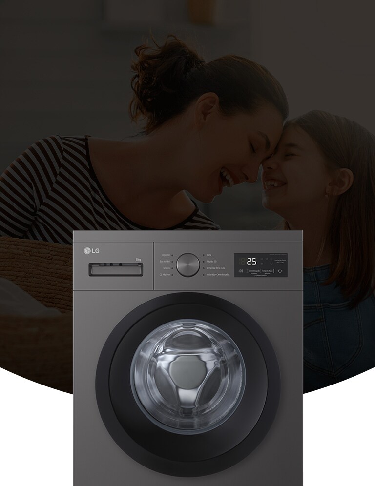 Lavadora blanca sobre fondo oscuro