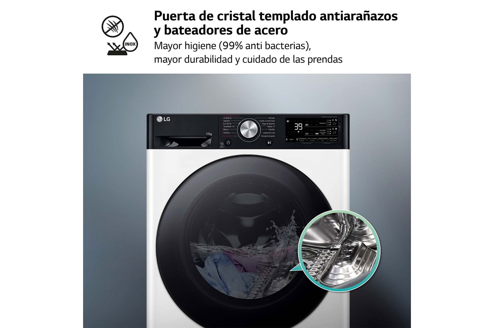 LG Lavadora inteligente AI Direct Drive. TurboWash 360º, Autodosificación,  10kg ,  1400rpm Un 10% más eficiente que A, Serie 750, F4WR7510AGH