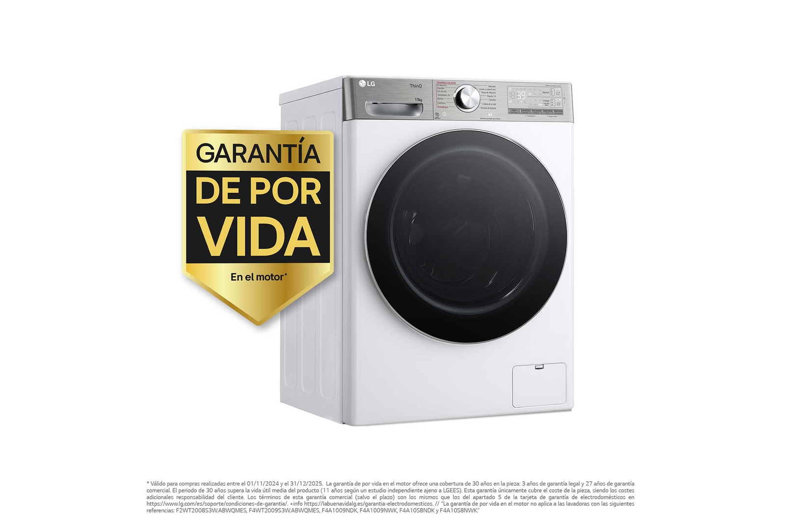 LG Lavadora inteligente AI Direct Drive. TurboWash 360º, Autodosificación, 13kg , 1400rpm Un 20% más eficiente que A, Serie 950, F4WR9513A2W