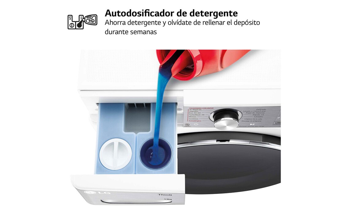 LG Lavadora inteligente AI Direct Drive. TurboWash 360º, Autodosificación, 13kg , 1400rpm Un 20% más eficiente que A, Serie 950, F4WR9513A2W