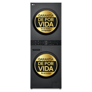 Vista frontal de Torre de lavado y secado | LG WT1210BBF, Direct Drive con inteligencia artificial, Bomba de calor Dual Inverter, 12kg lavado, 10kg secado, 1400rpm, clasificación A-10/C