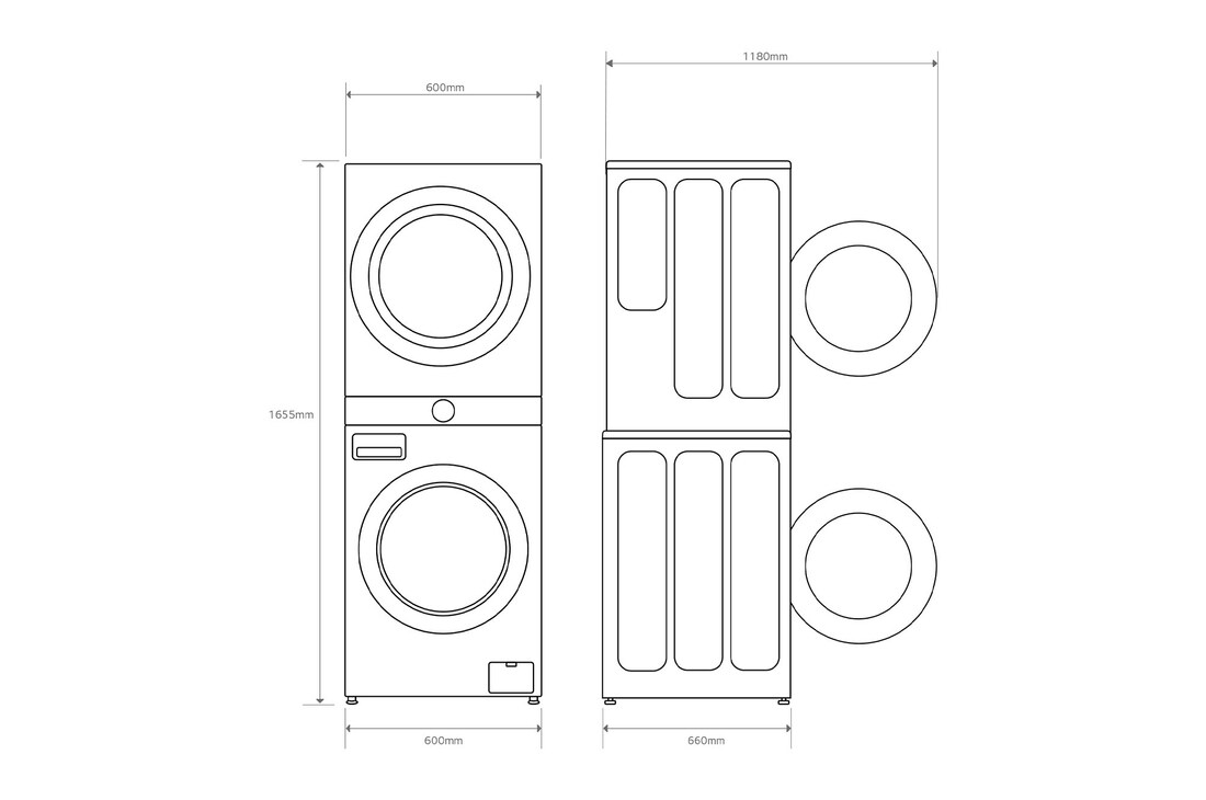 LG Torre de lavado y secado | LG WT1210BBF, Direct Drive con inteligencia artificial, Bomba de calor Dual Inverter, 12kg lavado, 10kg secado, 1400rpm, clasificación A-10/C, WT1210BBF