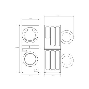 LG Torre de lavado y secado | LG WT1210BBF, Direct Drive con inteligencia artificial, Bomba de calor Dual Inverter, 12kg lavado, 10kg secado, 1400rpm, clasificación A-10/C, WT1210BBF