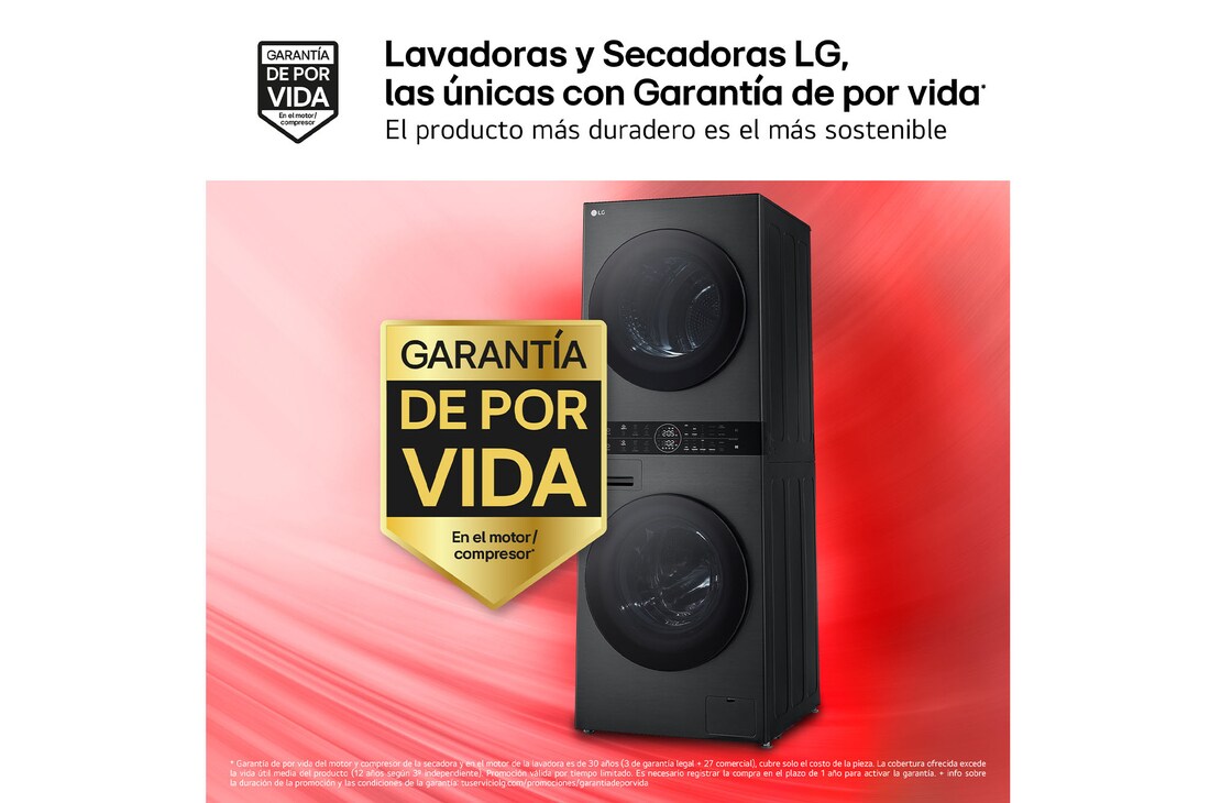 LG Torre de lavado y secado | LG WT1210BBF, Direct Drive con inteligencia artificial, Bomba de calor Dual Inverter, 12kg lavado, 10kg secado, 1400rpm, clasificación A-10/C, WT1210BBF