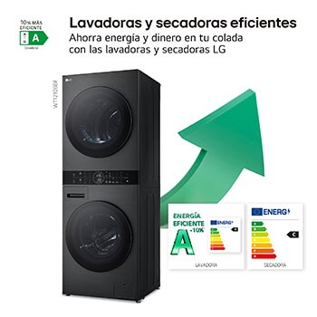 LG Torre de lavado y secado | LG WT1210BBF, Direct Drive con inteligencia artificial, Bomba de calor Dual Inverter, 12kg lavado, 10kg secado, 1400rpm, clasificación A-10/C, WT1210BBF