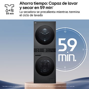 LG Torre de lavado y secado | LG WT1210BBF, Direct Drive con inteligencia artificial, Bomba de calor Dual Inverter, 12kg lavado, 10kg secado, 1400rpm, clasificación A-10/C, WT1210BBF