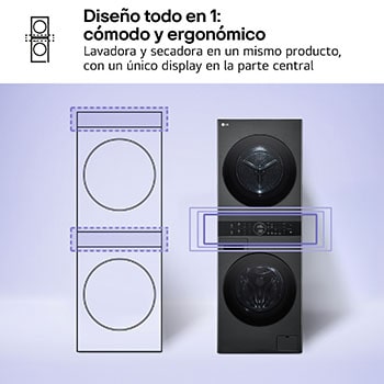 LG Torre de lavado y secado | LG WT1210BBF, Direct Drive con inteligencia artificial, Bomba de calor Dual Inverter, 12kg lavado, 10kg secado, 1400rpm, clasificación A-10/C, WT1210BBF