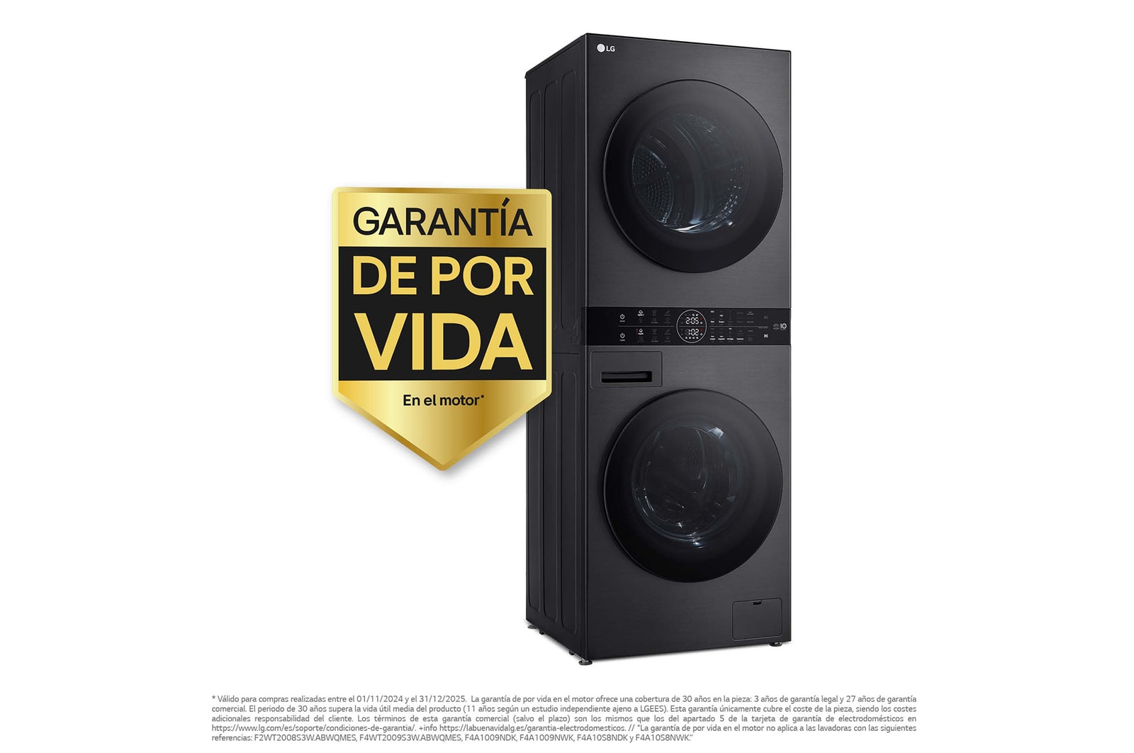 LG Washtower: torre de lavado y secado "Todo en 1". 12kg (lavado)/10kg (secado), 10% más eficiente que A (lavado)/A+++ (secado)., WT1210BBF