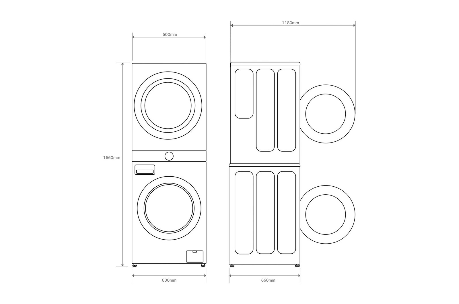 LG Washtower: torre de lavado y secado "Todo en 1". 12kg (lavado)/10kg (secado), 10% más eficiente que A (lavado)/A+++ (secado)., WT1210BBF
