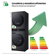 LG Washtower: torre de lavado y secado "Todo en 1". 12kg (lavado)/10kg (secado), 10% más eficiente que A (lavado)/A+++ (secado)., WT1210BBF