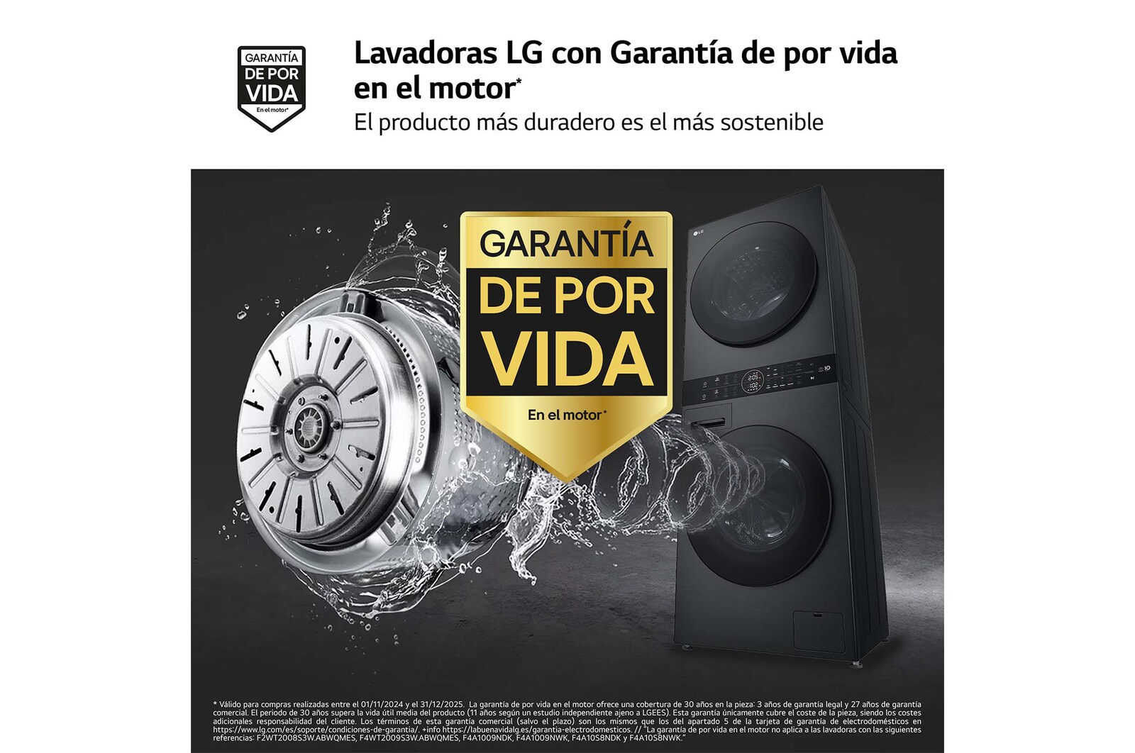 LG Washtower: torre de lavado y secado "Todo en 1". 12kg (lavado)/10kg (secado), 10% más eficiente que A (lavado)/A+++ (secado)., WT1210BBF