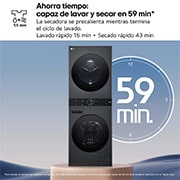 LG Washtower: torre de lavado y secado "Todo en 1". 12kg (lavado)/10kg (secado), 10% más eficiente que A (lavado)/A+++ (secado)., WT1210BBF