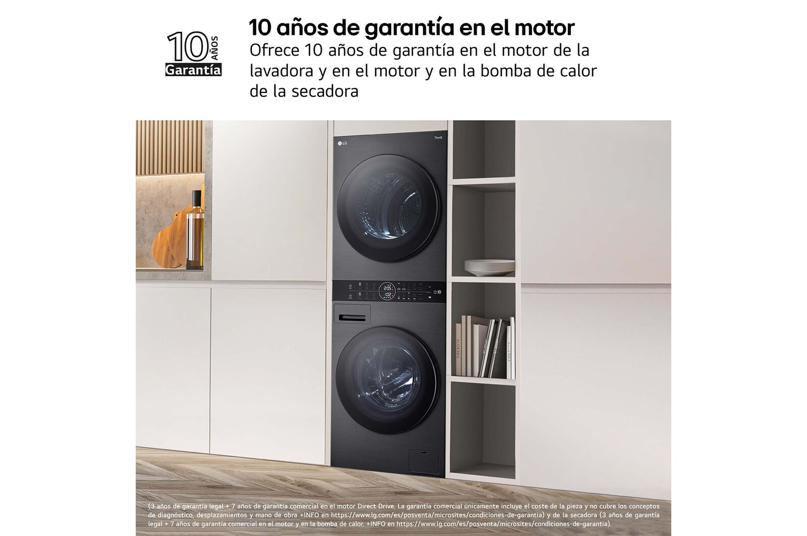 LG Washtower: torre de lavado y secado "Todo en 1". 12kg (lavado)/10kg (secado), 10% más eficiente que A (lavado)/A+++ (secado)., WT1210BBF